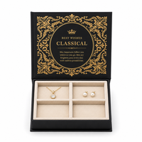 Boîte à bijoux personnalisée en forme de livre noir, filigrane doré, meilleurs vœux, plateau en velours classique, pour colliers et boucles d'oreilles, vente en gros OEM