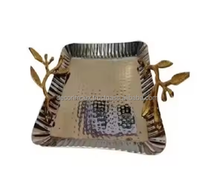 Bandeja DE SERVICIO DE ALUMINIO decorativa hecha a mano Bandeja de servicio de aluminio de borde hecho a mano a bajo precio - Product Image 2