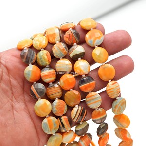 Cuentas de Ópalo Boulder Amarillo Natural en Forma de Moneda de 12mm y 13mm, Cuentas de Ópalo Facetadas de 13 Pulgadas en Hilo para Fabricación de Joyas, Venta al por Mayor a Granel - Product Image 6