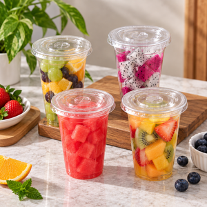 Gobelets jetables en plastique PET transparent au design unique, pour thé au lait, jus, avec logo imprimé et couvercle. - Product Image 5