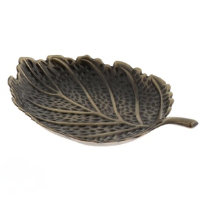 Ceramic Leaf Serving Dish Handmade Bohemian Design Round 300mm Diameter Brown Glaze Table Decoration - Product Image 5