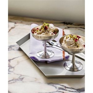 Coupe à glace élégante en métal, bol à dessert sur pied, coupe à champagne argentée, plat de service poli miroir pour restaurant - Product Image 1