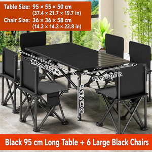 <b>Foldable</b> Camping <b>Table</b> Set with 6 Chairs Aluminum Outdoor Furniture Portable Picnic BBQ Dining Set Black - Product Image 5