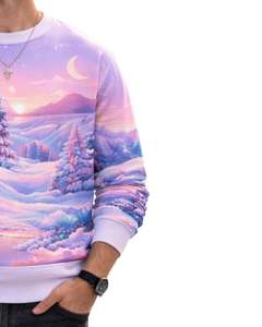 Sweat-shirt personnalisé imprimé en 3D avec paysage d'hiver violet rose, col rond décontracté pour homme, sublimation personnalisée, haut d'automne et d'hiver - Product Image 5