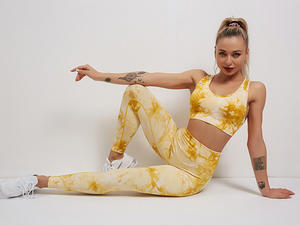 Women 2 Piece <b>Tie</b> <b>Dye</b> Yoga <b>Set</b> Crew Neck Long Sleeve Crop Top High Waist Full Length Leggings Spandex Polyester Four-Way Stretch - Product Image 6