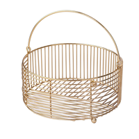 Panier décoratif en fil métallique rond plaqué or, panier cadeau Diwali, panier de rangement pour fruits et légumes avec poignée
