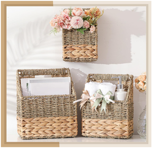 Handmade <b>Wall</b> Hanging Water hyacinth & Seagrass Grass Toy <b>Basket</b> Natural Woven <b>Storage</b> Organizer - Product Image 3