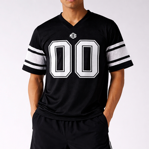 Jersey de Fútbol Americano Negro Oversize para Hombre, Transpirable, de Malla, Uniforme de Equipo Personalizado, Ropa Urbana, Venta al por Mayor, OEM, Jersey de Fútbol USA, MOQ Bajo - Product Image 2