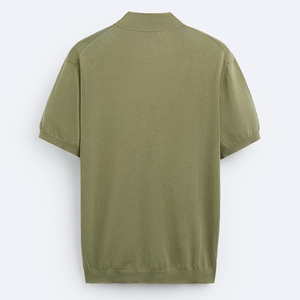 เสื้อโปโลผู้ชายสีเขียวมะกอก แขนสั้น ผ้าฝ้ายถัก ทรงลำลอง สีพื้น ระบายอากาศได้ดี ทรงปกติ - Product Image 2
