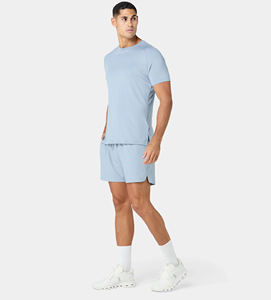Shorts de sport pour homme avec logo personnalisé, couleur vert-bleu, polyester à séchage rapide, coupe confortable avec ceinture élastique - Product Image 6