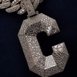 Custom Iced Out Letter C Pendant Necklace 925 Silver with Moissanite Diamonds Cuban Chain Hip Hop Jewelry for Men and Women - Product Image 1