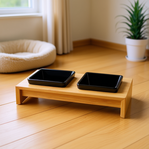 Juego de comederos de cerámica y madera, 2 x 0.2 L, negros, para perros y gatos - Product Image 3