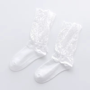 Calcetines de media pantorrilla de encaje personalizados al por mayor para adolescentes, calcetines largos de algodón, proveedor y fabricante OEM - Product Image 2