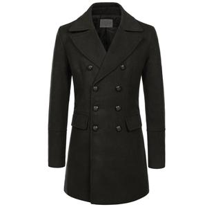 Gabardina Larga de Color Negro, Mezcla de Lana Ecológica, para Bodas y Fiestas, Estilo Blazer, Doble Botonadura, Transpirable - Product Image 1