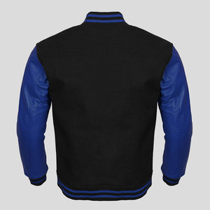 Chaqueta Varsity Negra para Hombre con Mangas de Cuero PU Azul, Cuello Camisero, Corte Regular, Estilo Preppy, Ropa de Otoño - Product Image 2