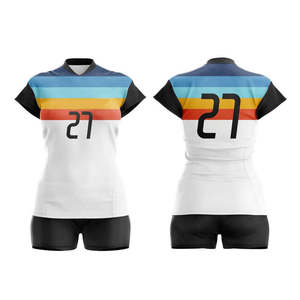 Ensemble d'uniformes de volley-ball unisexes personnalisés, 100% polyester, maillot sublimé, shorts à taille élastique, respirant, col en V, vêtements de sport en mesh - Product Image 1