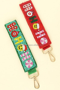 Ho Ho Ho Embroidered Beaded Christmas Keychain for Sequin Wristlet Key Ring Handmade Eco-Friendly Light Weight Bag Accessory - Product Image 3