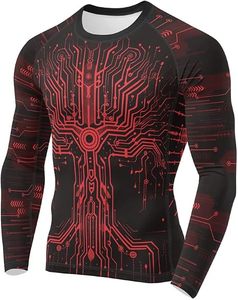 <b>Men's</b> Long Sleeve Rash Guard <b>Compression</b> <b>Shirt</b> Full Sleeve Quick Dry Sublimation Printed Circuit Design Black Gold - Product Image 5