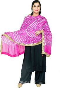 Dupatta Bandhani multicolore de qualité supérieure avec bordure en dentelle de designer, dupatta ethnique traditionnel du Rajasthan, teinture tie-dye Bandhej pour femmes - Product Image 5