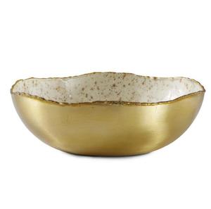 Bol asymétrique en métal doré avec intérieur texturé et bord ondulé, idéal comme centre de table - Product Image 2