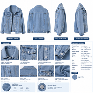 Veste en jean délavé bleu clair pour femme, col rabattu classique, manches longues, style décontracté, veste de routier, logo personnalisé - Product Image 6