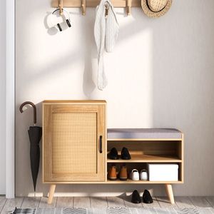 Mobiletto Portascarpe 2-in-1 in Rattan con Cuscino Lavabile, Soluzione Pratica per l'Organizzazione delle Scarpe - Product Image 3