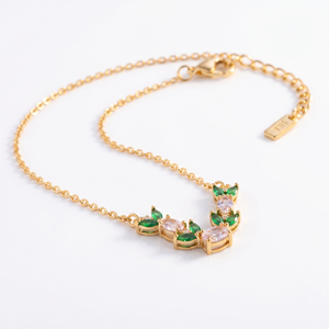 Collier tendance plaqué or 18 carats avec pendentif tulipe rose en zircon, chaîne à maillons, bijoux indiens pour femmes, vente en gros pour mariages - Product Image 1