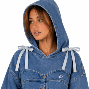 Sudaderas Cortas de Mezclilla para Mujer con Lazo Frontal y Cierre de Botones, Estilo Casual para Otoño e Invierno, Ropa Urbana, Marca Privada OEM - Product Image 3