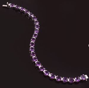 Pulsera de Tenis de Amatista Natural, Plata de Ley 925 Chapada en Oro con Acentos de Moissanita, Joyería Elegante y de Lujo para Mujer - Product Image 6