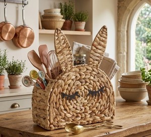 Handmade Cute Bunny Rabbit Storage <b>Basket</b>, Woven Water Hyacinth Organizer for Nursery, Kids Toy & Desk Storage, Home Storage - Product Image 5