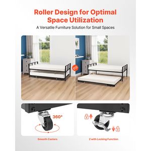 Struttura letto a giorno matrimoniale resistente con letto estraibile, piattaforma in metallo e doghe, con supporto Lombare e Vita - Product Image 3