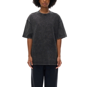 Camiseta Oversize Negra Lavada para Hombre, Cuello Redondo, Hombros Caídos, Algodón, Estilo Urbano Básico, Venta al por Mayor - Product Image 1