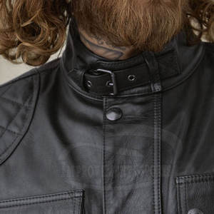 แจ็กเก็ตมอเตอร์ไซค์สำหรับผู้ชายเสื้อแจ็กเก็ตมอเตอร์ไซค์หนังสีทึบสวมใส่สำหรับการแข่งรถยนต์ - Product Image 6