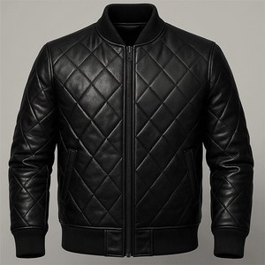 Black PU Leather Scorpion <b>Coat</b> Men's Quilted Gothic Winter Jacket with Stand Collar and Front Logo Handmade - Product Image 5