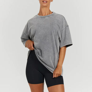 T-shirt ample décontracté pour femme à col rond et manches courtes, couleur unie, coupe oversize, style sportif - Product Image 1