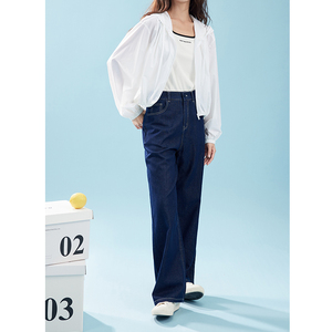 <b>Women</b> High Waist Wide Leg <b>Jeans</b> Solid Blue Loose <b>Baggy</b> Denim Pants Full Length Vintage Trousers - Product Image 2