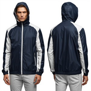 New Arrival Premium Men's Navy Blue Windbreaker Jacket Lightweight Hooded <b>Zip</b> Outerwear Modern Everyday Style - Product Image 1