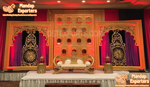 Escenario de Boda Moderno con Temática Bollywood para Eventos y Fiestas Occidentales, Decoración de Escenario de Recepción de Boda, Escenario de Boda Lujoso Tallado en Oro, EE. UU. - Product Image 4