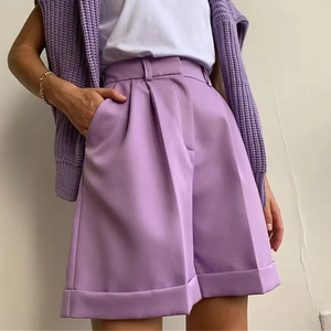 Pantalones informales de moda de Color sólido con cremallera y bolsillo para mujer, pantalones cortos rectos para mujer, gimnasio personalizado, deporte, Fitness, entrenamiento, sin costuras - Product Image 2