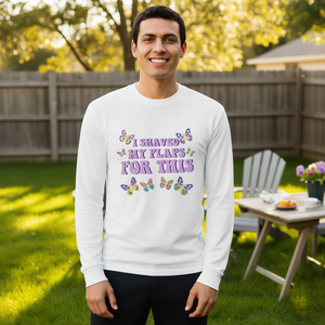 Camiseta de manga larga con estampado digital de cuello redondo unisex, divertida y con humor para adultos, con la frase: "Recorté las partes íntimas para esta camiseta de manga larga" - Product Image 2