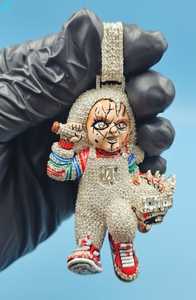 Colgante de Plata 925 con Cara de Muñeca de Terror 3D, Colgante Grueso con Diamantes de Moissanita VVS Totalmente Engastados, Estilo Hip Hop y Bling para Rapper - Product Image 5