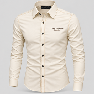 Camisa de vestir de manga larga para hombre con logo bordado, transpirable, de color liso, estilo casual elegante, con cuello vuelto, precio mayorista, precio económico. - Product Image 6