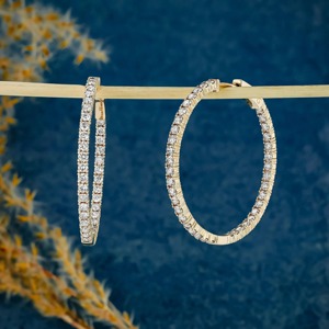 Pendientes de Aro de Oro Sólido de 14k con Diamantes, Joyería Fina de Valor Social, Aros Brillantes de Diamantes Naturales de Círculo Completo, Regalo - Product Image 4