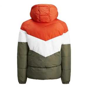 Blouson matelassé pour homme à blocs de couleur, à capuche, fermeture éclair, coupe-vent, en polyester épais, vêtement d'extérieur décontracté d'hiver, manches classiques - Product Image 6