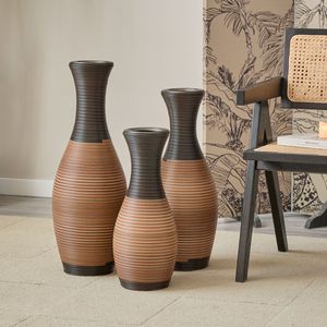 Juego de 3 Jarrones de Suelo Grandes de Ratán Artificial Marrón, Decoración para el Hogar, para la Sala de Estar - Product Image 2