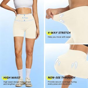 High <b>Waist</b> Solid Color Biker Shorts Women Knitted Spandex Nylon Stretch Activewear Casual <b>Elastic</b> <b>Waist</b> Seamless Shorts - Product Image 4