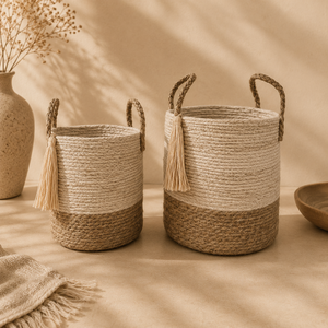 Luxury Quality Set of 3 Tall Natural Woven Seagrass <b>Storage</b> <b>Baskets</b> with Bin Handles for Home Laundry <b>Toy</b> Organizer - Product Image 4