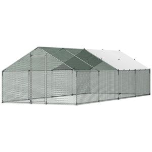 Grande Pollaio in Metallo 9.8 X 26.2 X 6.6 ft con Recinto per Galline e Copertura Impermeabile, Tetto a Spiovente, Recinzione a Rete - Product Image 1