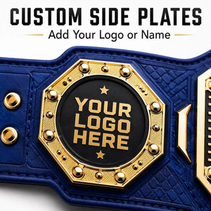 Cinturón de Campeonato de Lucha Libre Personalizado, Cuero PU Azul, Placas Octagonales Doradas, Logotipo Personalizado, Adorno de Diamantes, Cinturón de Campeonato Personalizado - Product Image 5