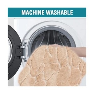 Ensemble de 3 tapis de bain en chenille beige, rectangulaires, antidérapants, à poils longs, pour la salle de bain, usage domestique - Product Image 3